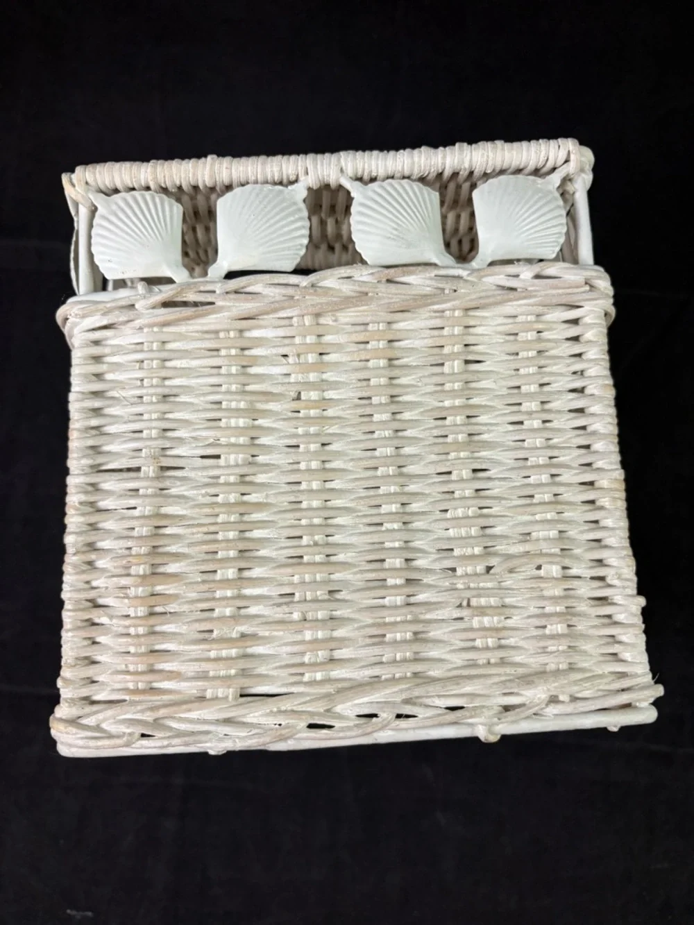 Wicker and Metal Clam Seashell Tissue Box Cover Beach House Coastal